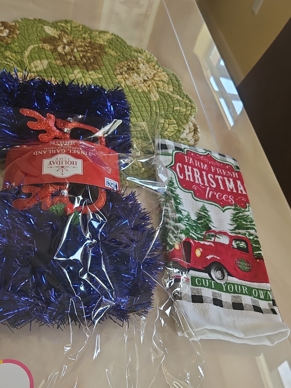 Christmas bundle Blue Tinsel Glasses Towel Christmas 3 Piece Set NWT